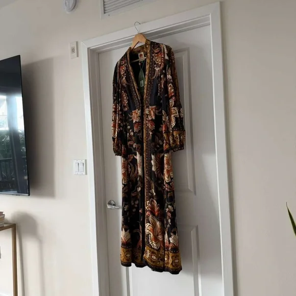 FARM Rio Black Majestic Garden Buttoned Puff Sleeve Maxi Dress Size Small - Picture 5 of 8